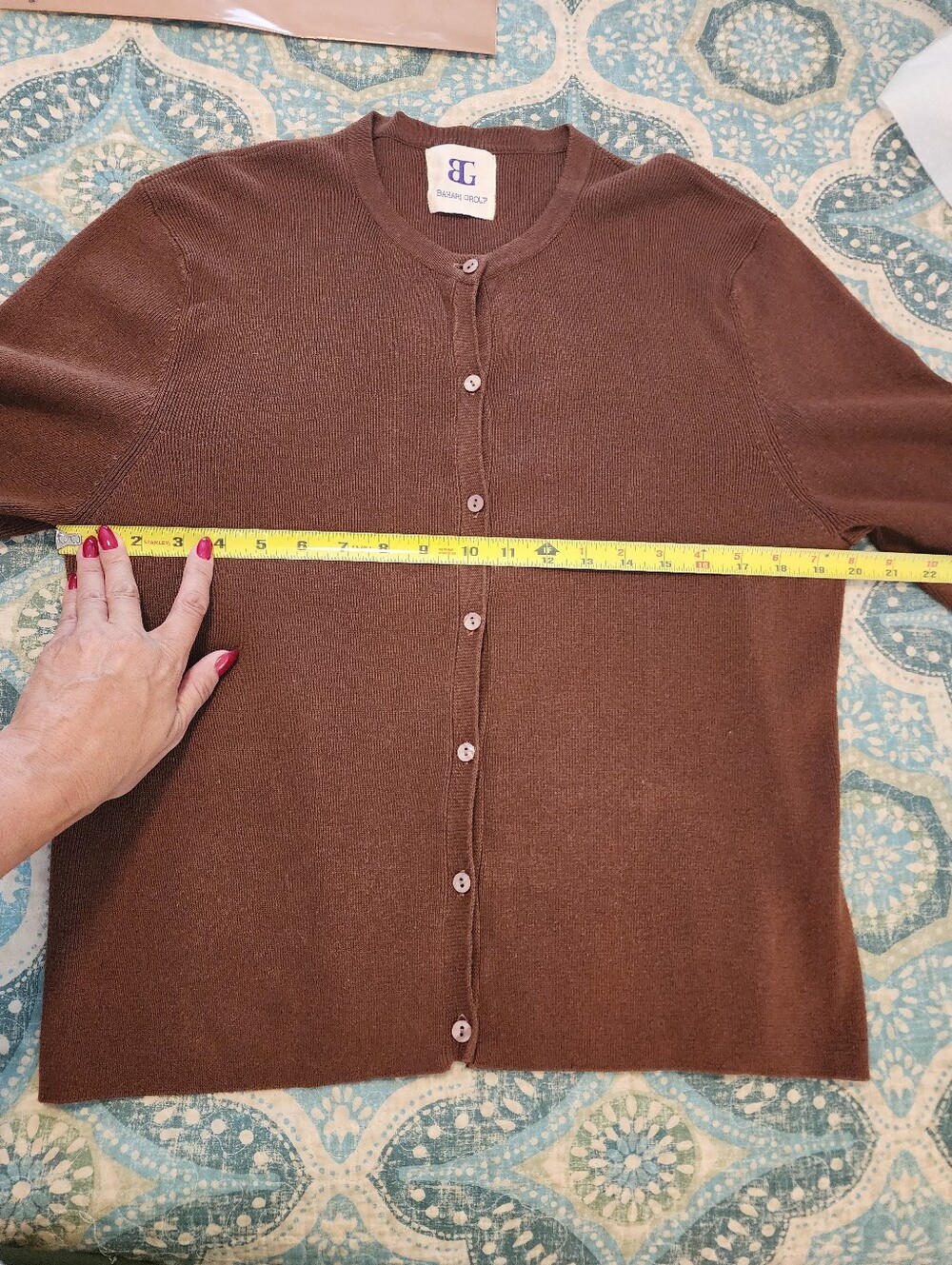 VTG Knit Minimalist Preppy Dark Academia Crewneck Cardigan Chocolate Brown - Picture 4 of 7